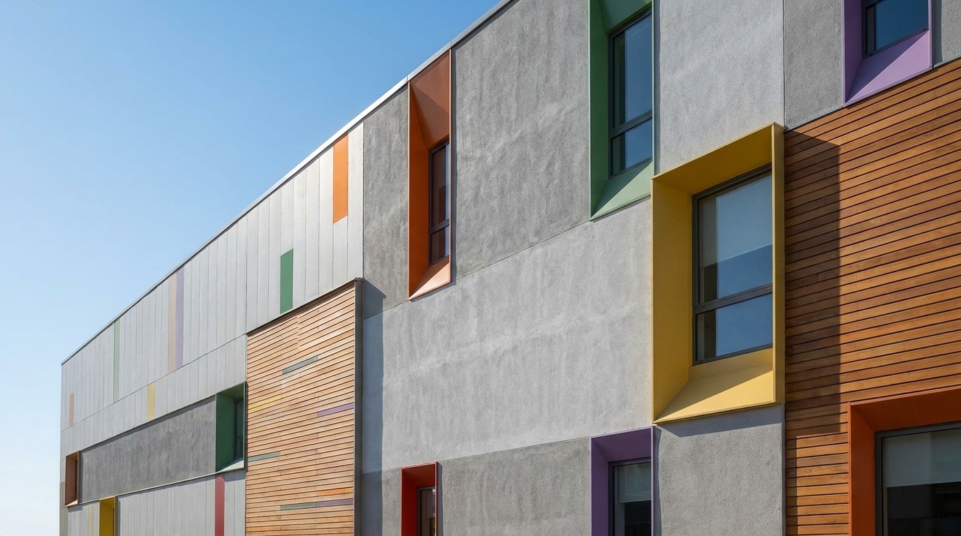 Modern architectural facade with ColorTech coatings