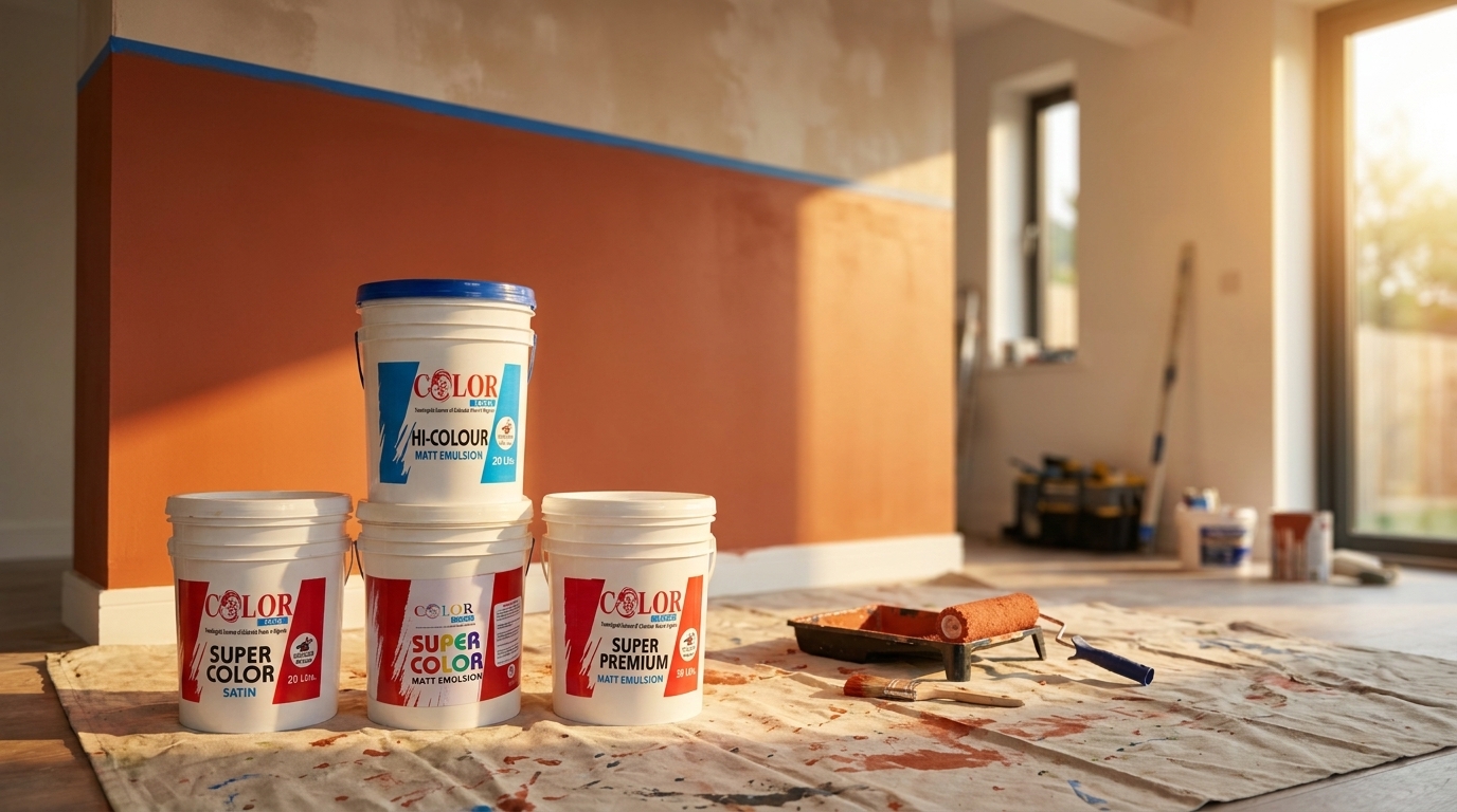 Color Tech paints on a renovation site with warm terracotta walls and golden light